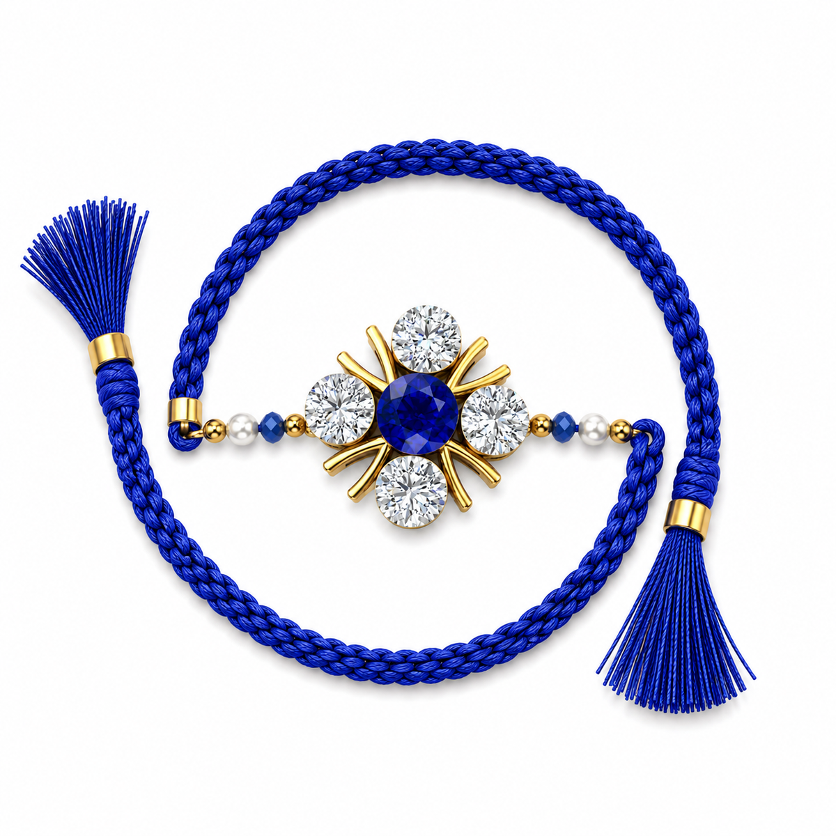 Royal Blue Four-Leaf Crystal Rakhi
