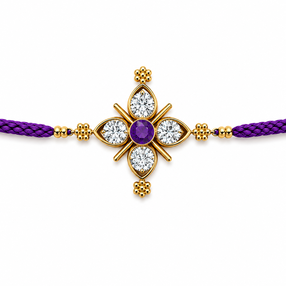 Royal Purple Four-Petal Crystal Rakhi
