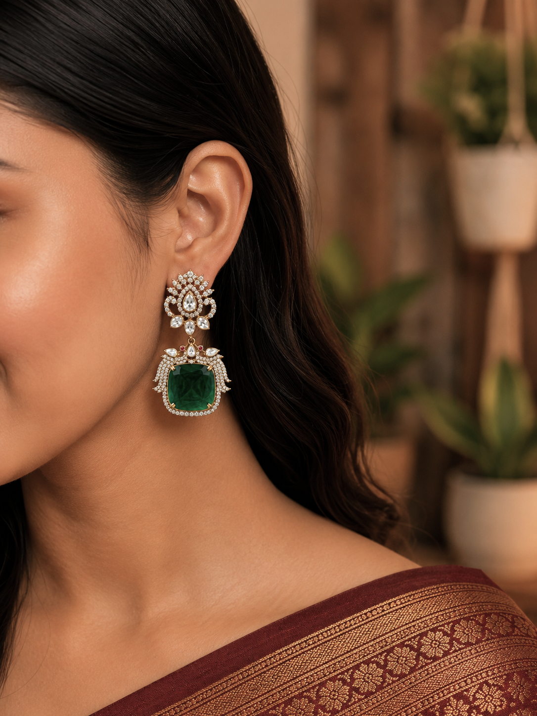 Royal Kundan Emerald Earrings