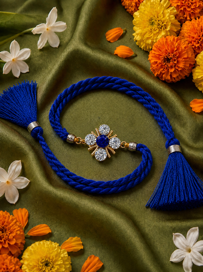 Royal Blue Four-Leaf Crystal Rakhi