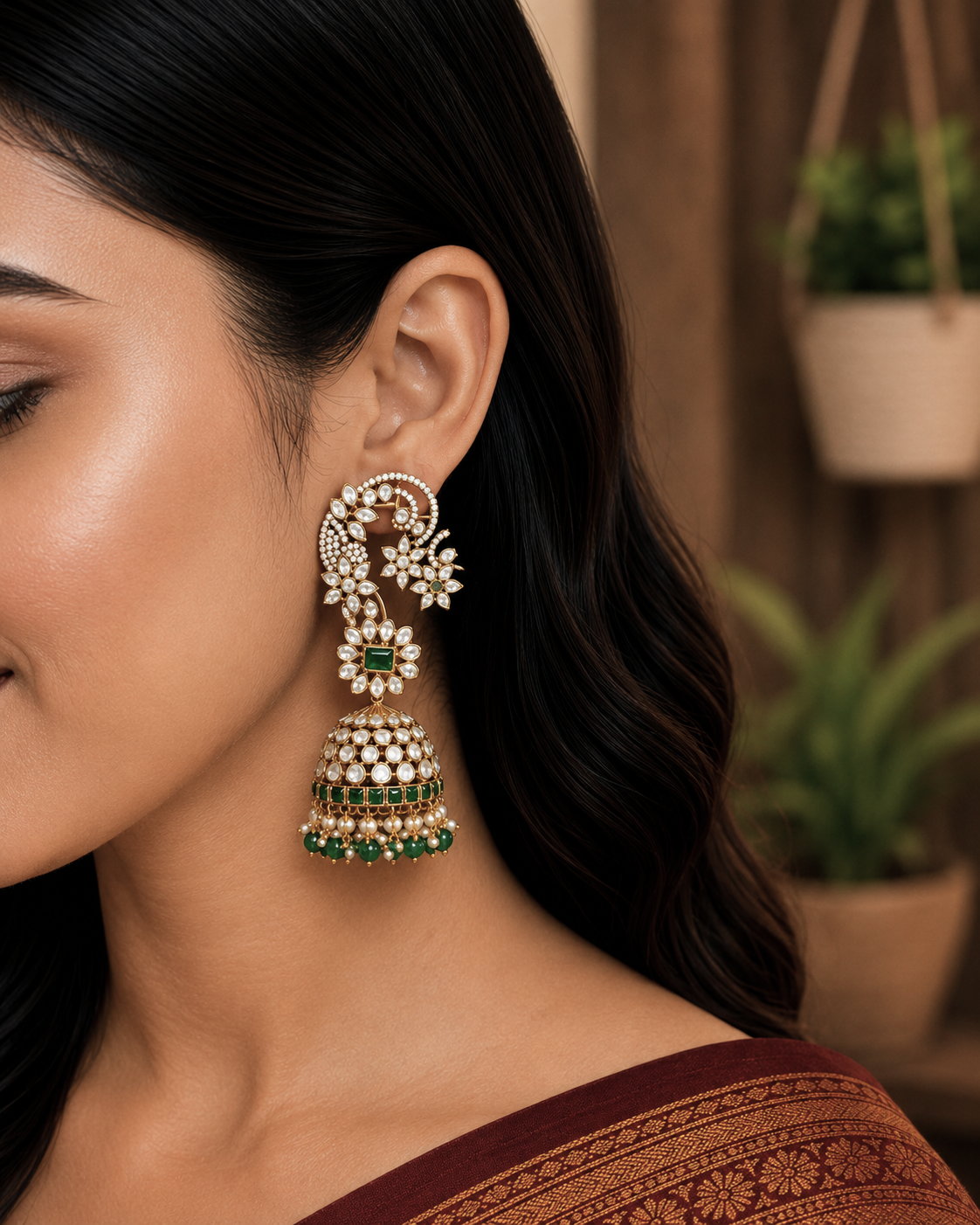 Rajwada Polki Drop Earrings
