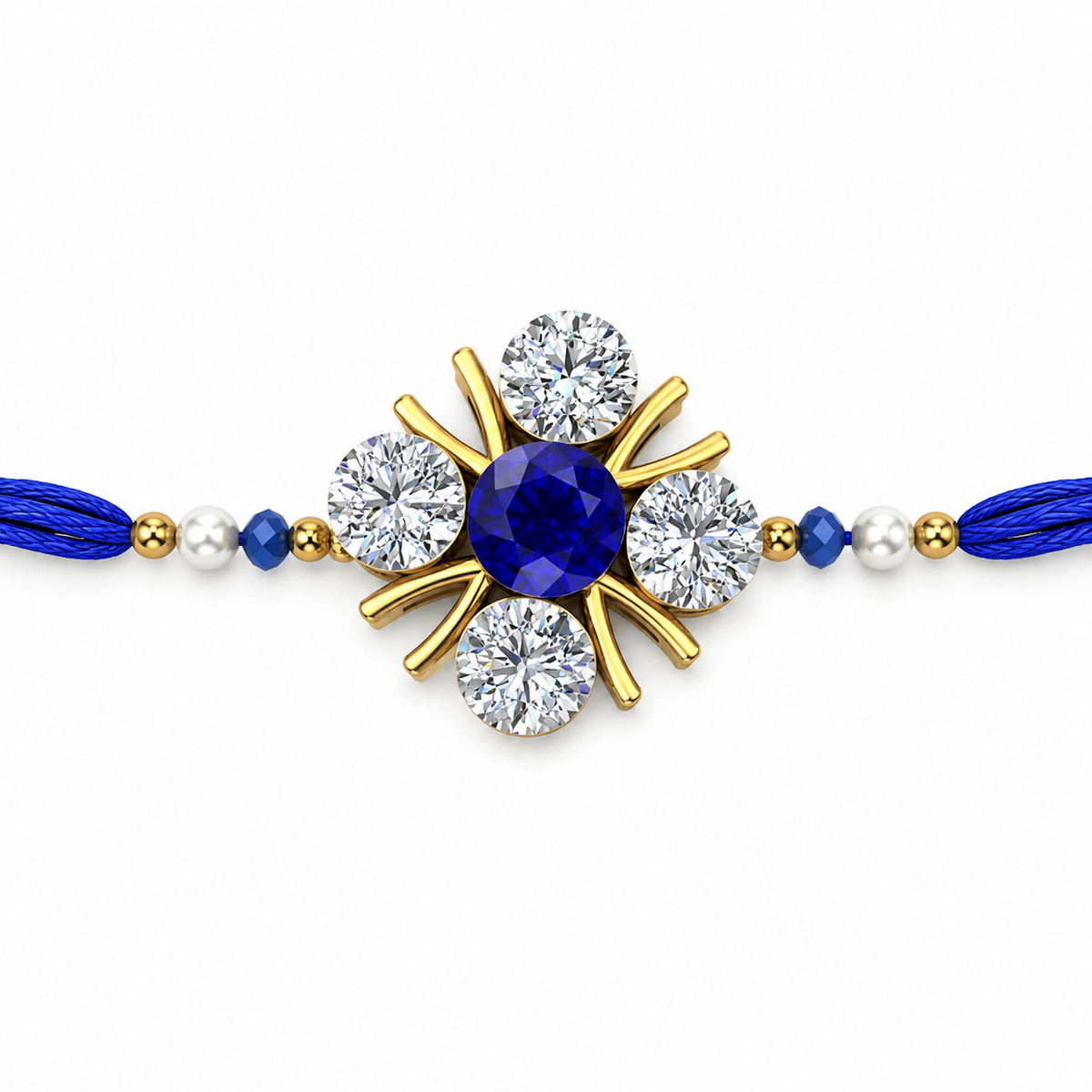 Royal Blue Four-Leaf Crystal Rakhi
