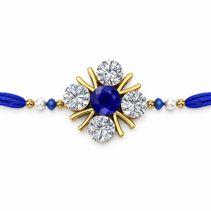 Royal Blue Four-Leaf Crystal Rakhi