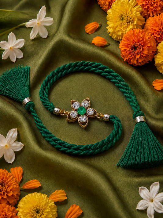 Emerald Green Crystal Flower Rakhi