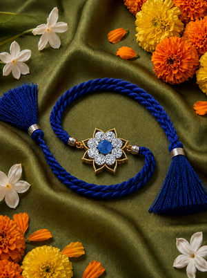 Sapphire Blue Lotus Crystal Rakhi