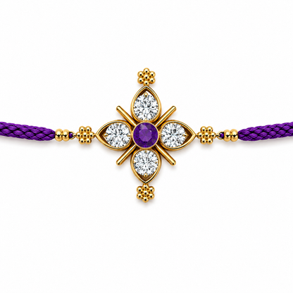 Royal Purple Four-Petal Crystal Rakhi