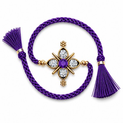 Royal Purple Four-Petal Crystal Rakhi
