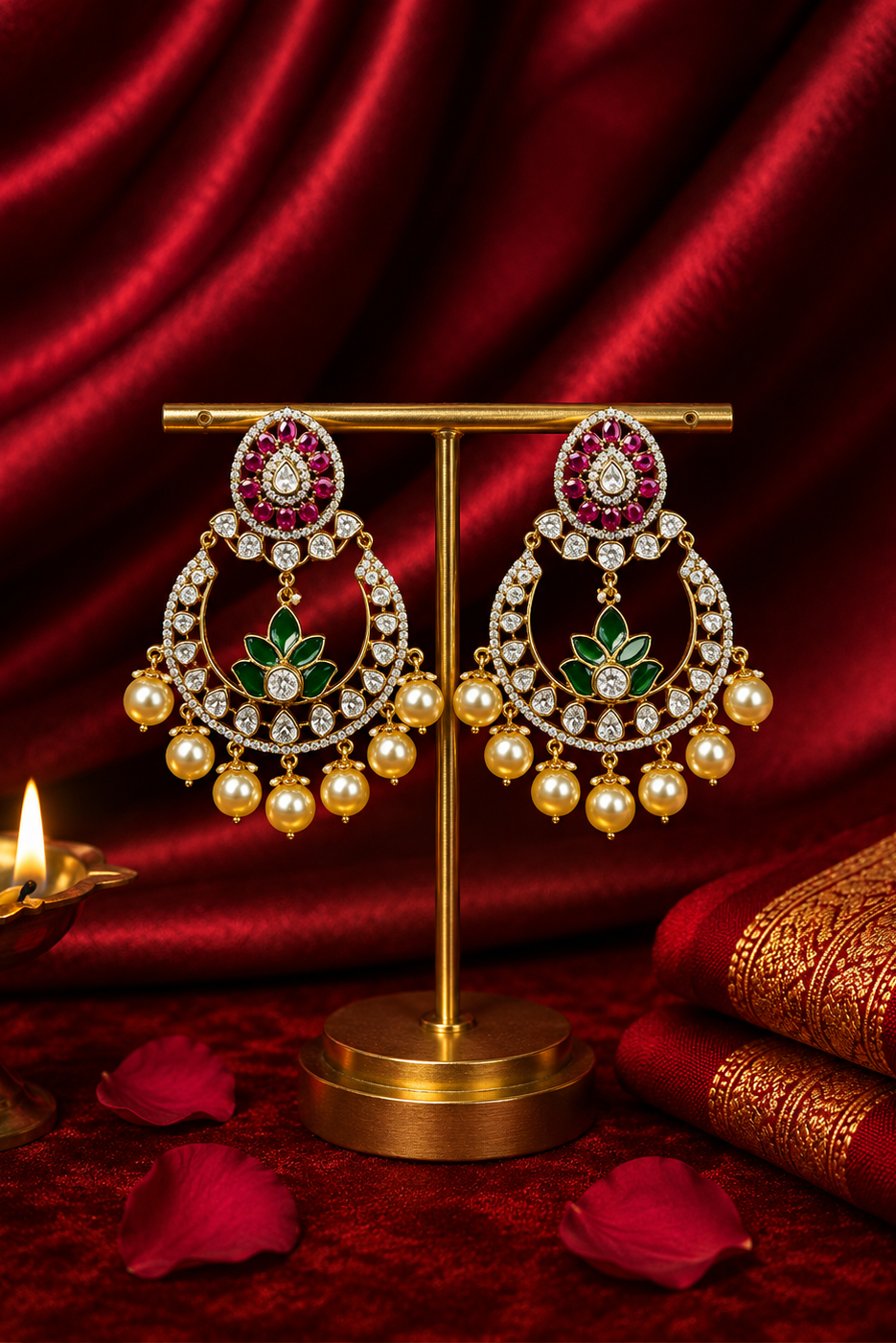 Royal Kundan Emerald Earrings