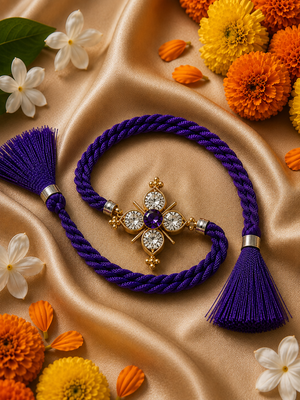Royal Purple Four-Petal Crystal Rakhi