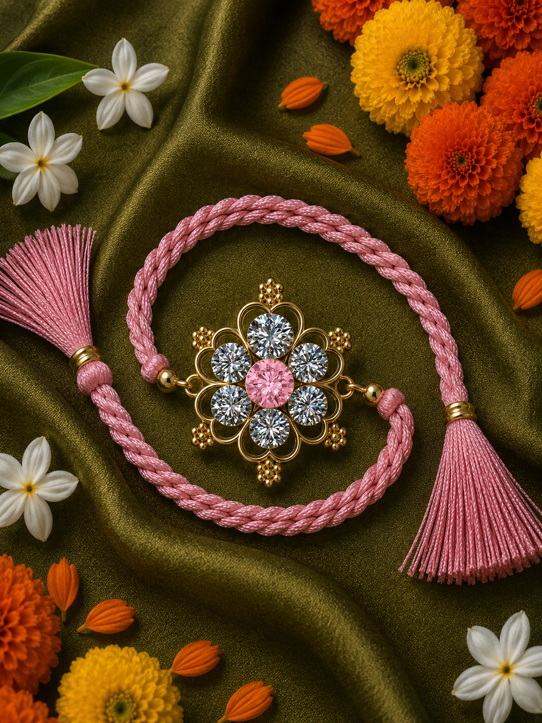 Rose Pink Crystal Daisy Rakhi