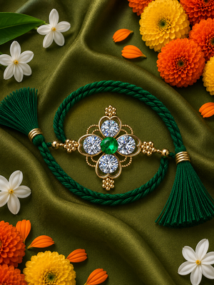 Emerald Green Crystal Four-Petal Rakhi