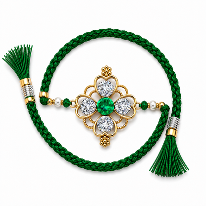 Emerald Green Crystal Four-Petal Rakhi
