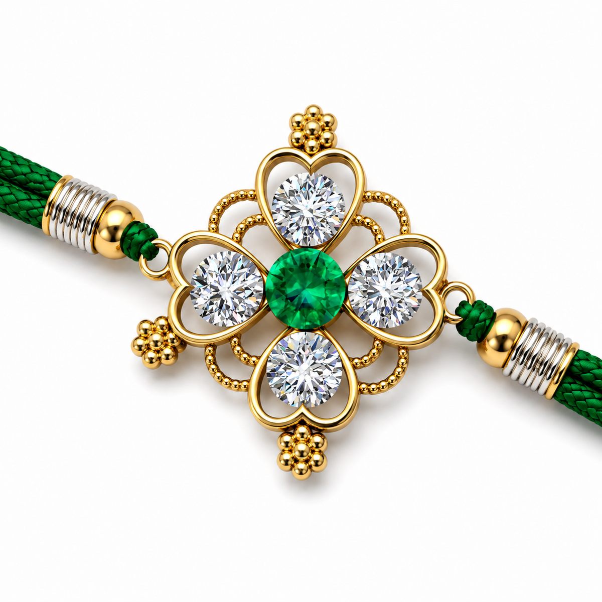 Emerald Green Crystal Four-Petal Rakhi