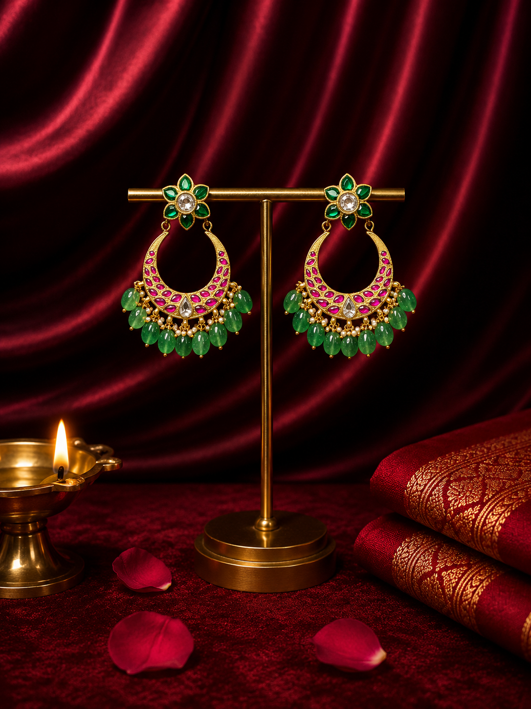 Vintage Kundan Ruby Chandbali