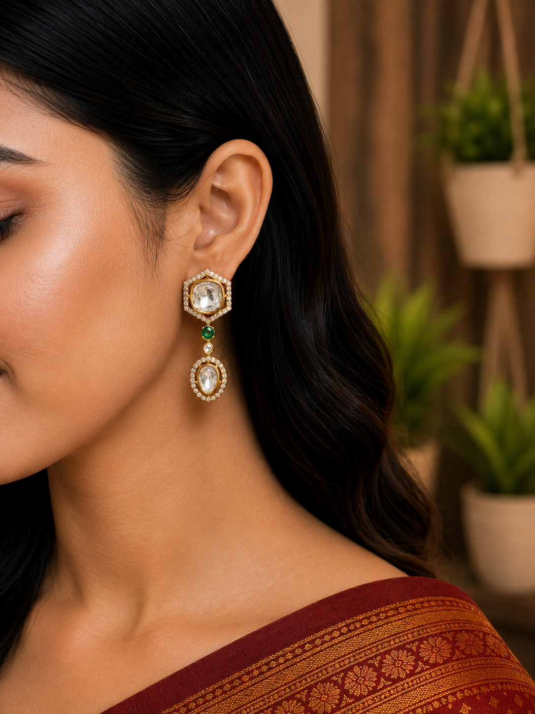 Heritage Kundan Emerald Drops