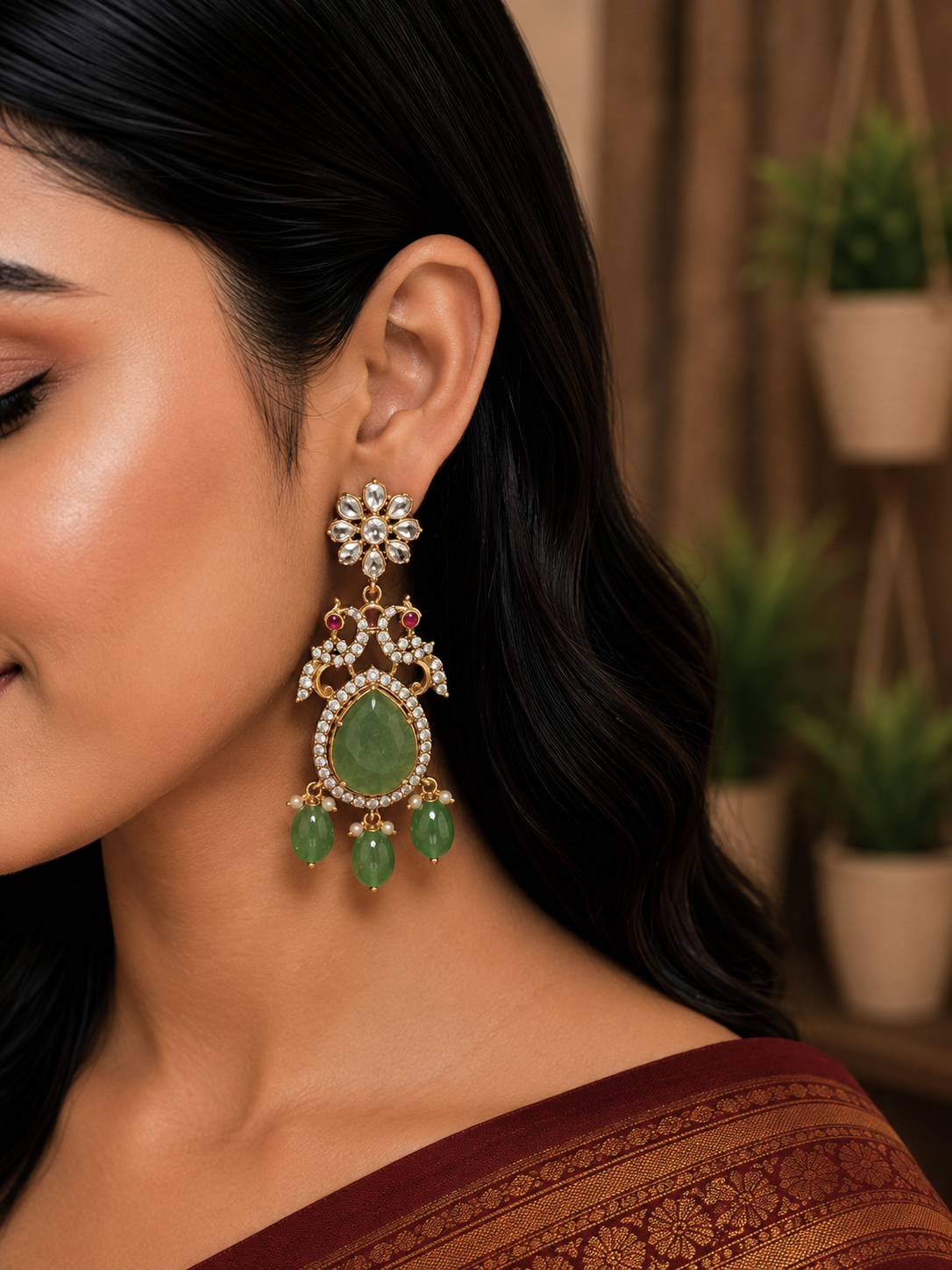 Royal Kundan Emerald Drops