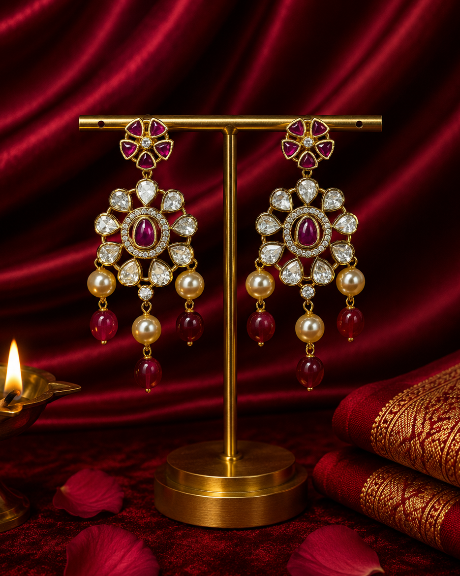 Maharani Kundan Ruby Pearl Earrings