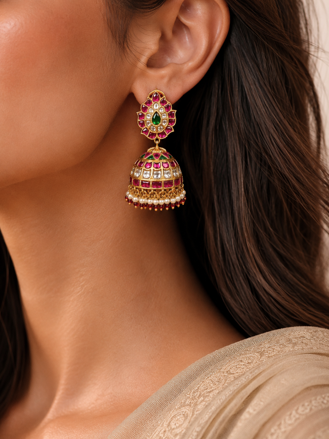 The Vintage Bridal Polki Teardrop Kundan Earring