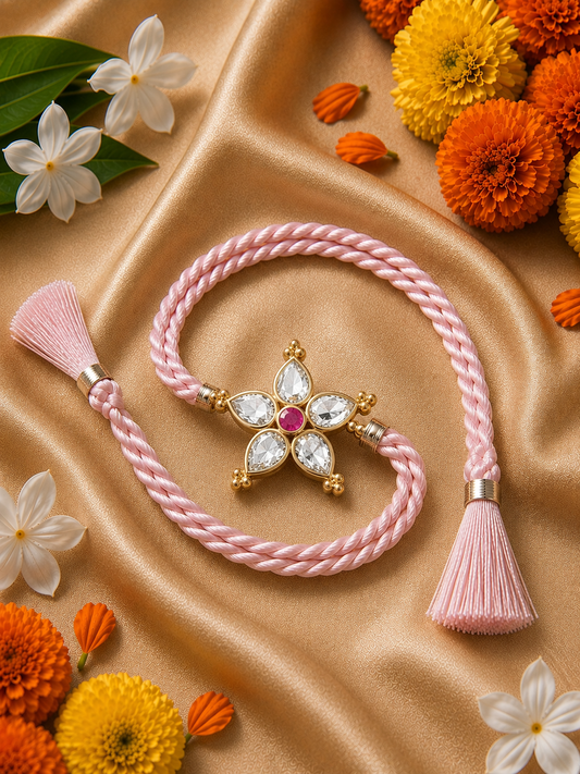 Blush Pink Floral Crystal Rakhi
