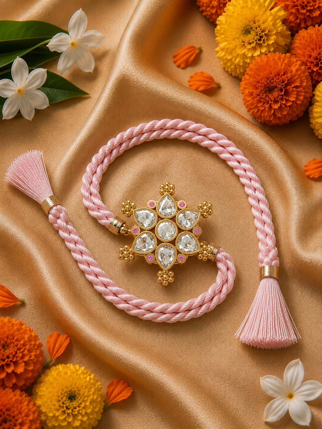 Blush Pink Crystal Flower Rakhi