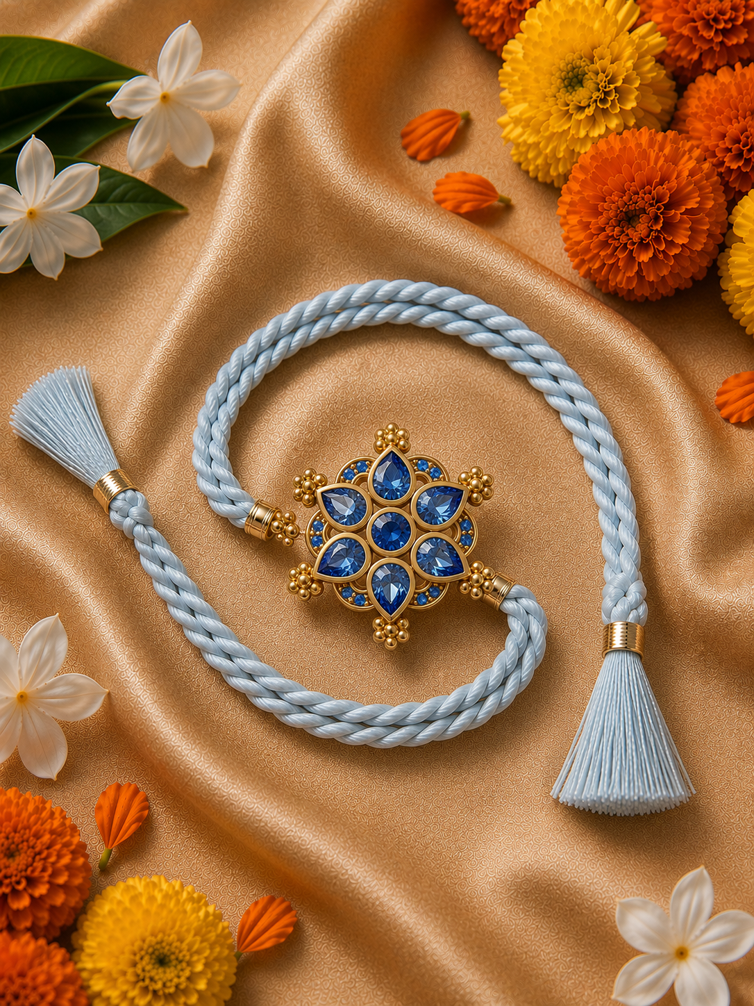Ice Blue Sapphire Floral Rakhi