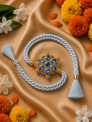 Ice Blue Sapphire Floral Rakhi