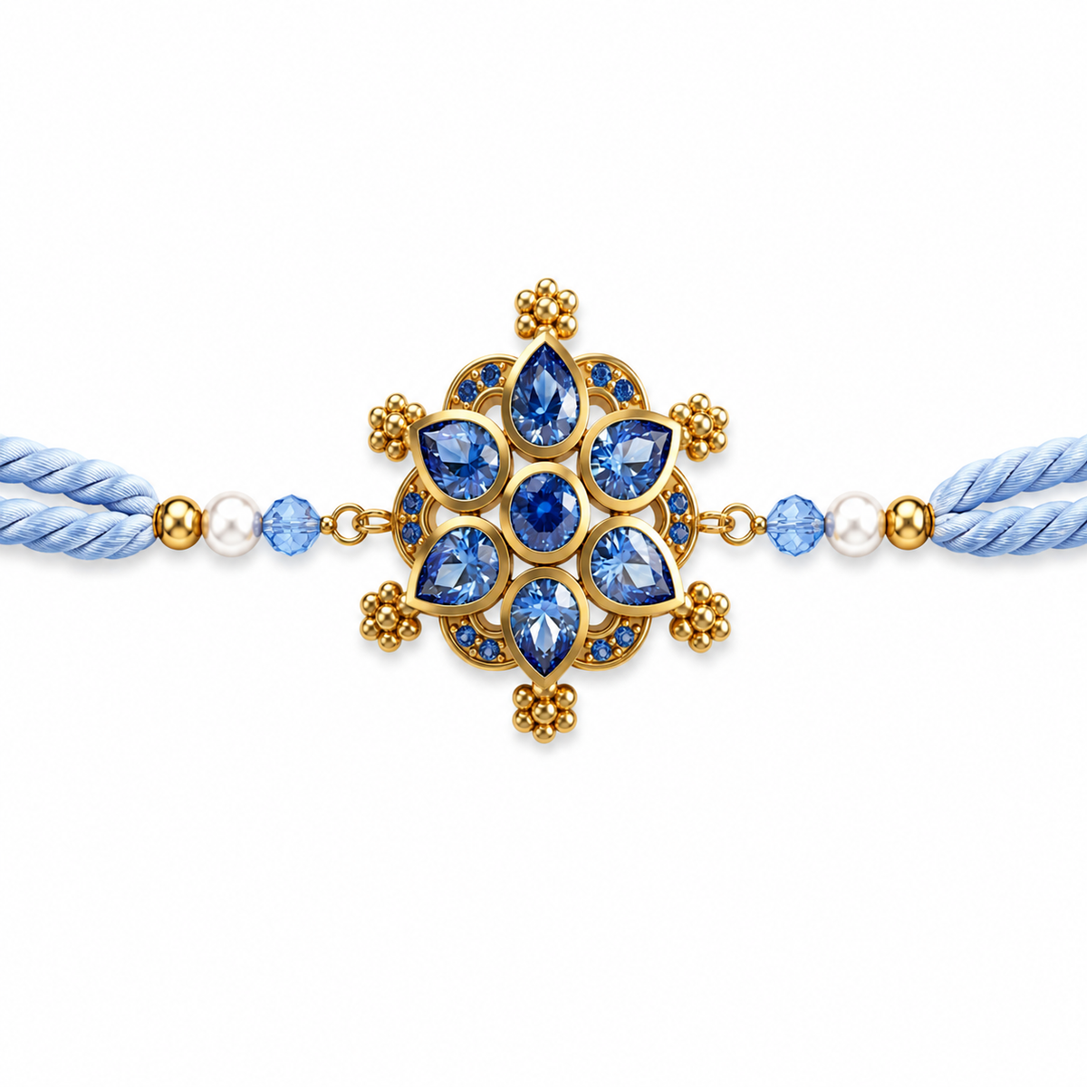 Ice Blue Sapphire Floral Rakhi