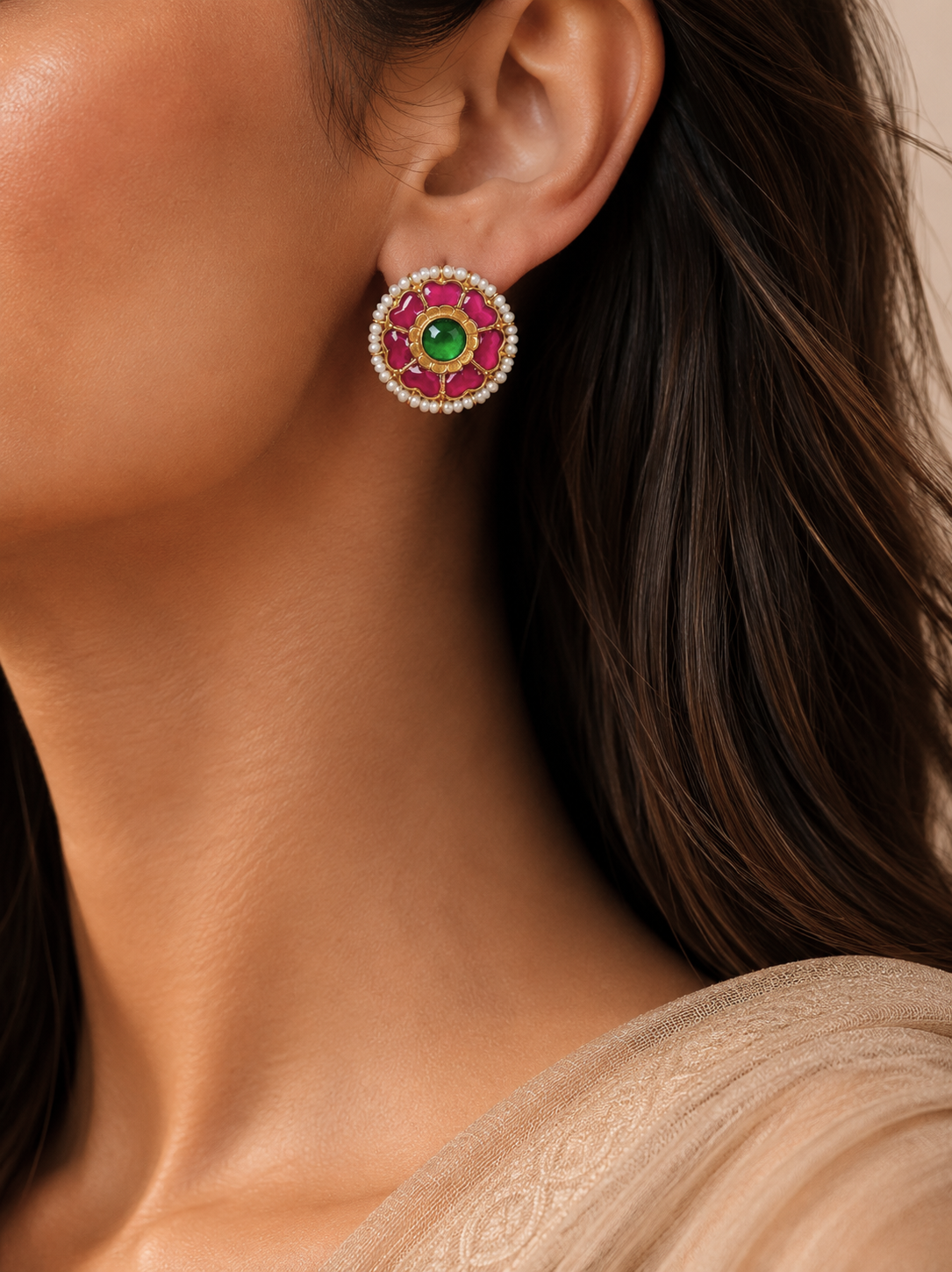 The Classic Elegant Gold Statement Kundan Earring