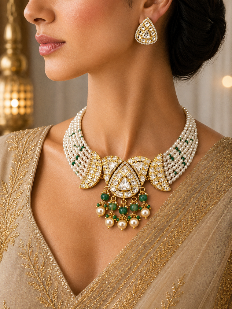 The Classic Timeless Polki Halo Jewelry Set