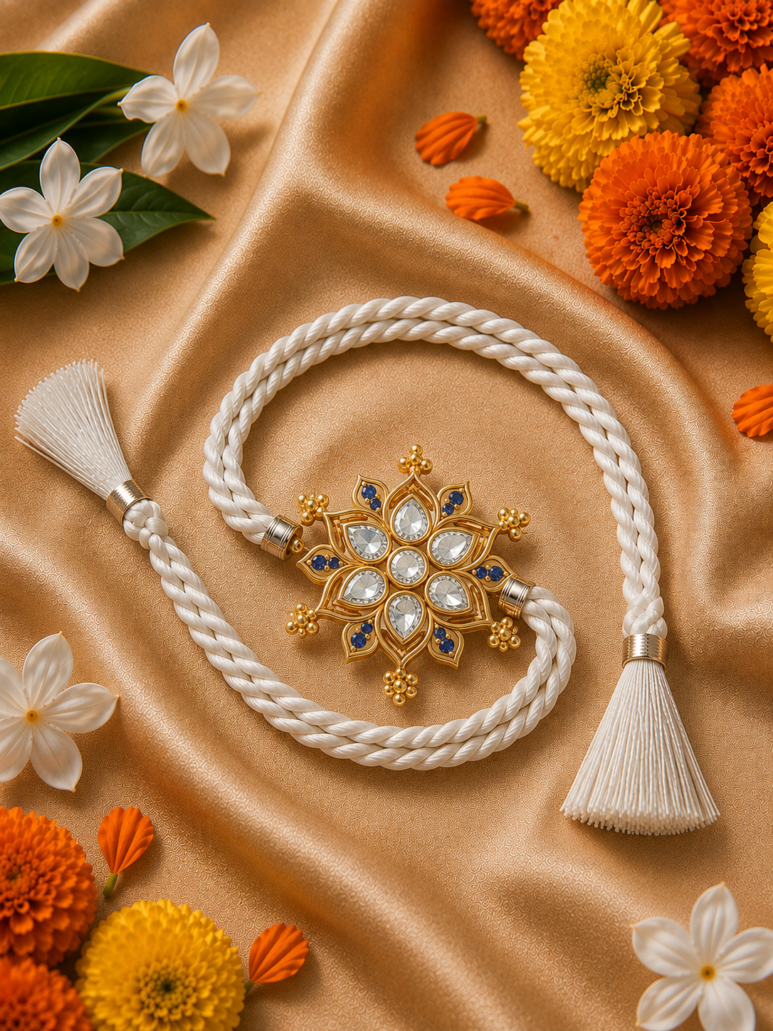 White Gold Floral Star Rakhi