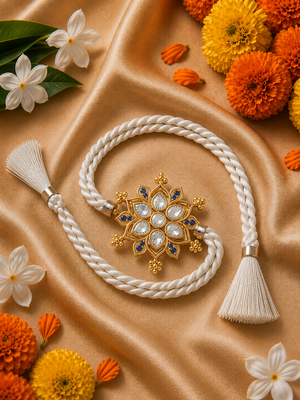 White Gold Floral Star Rakhi