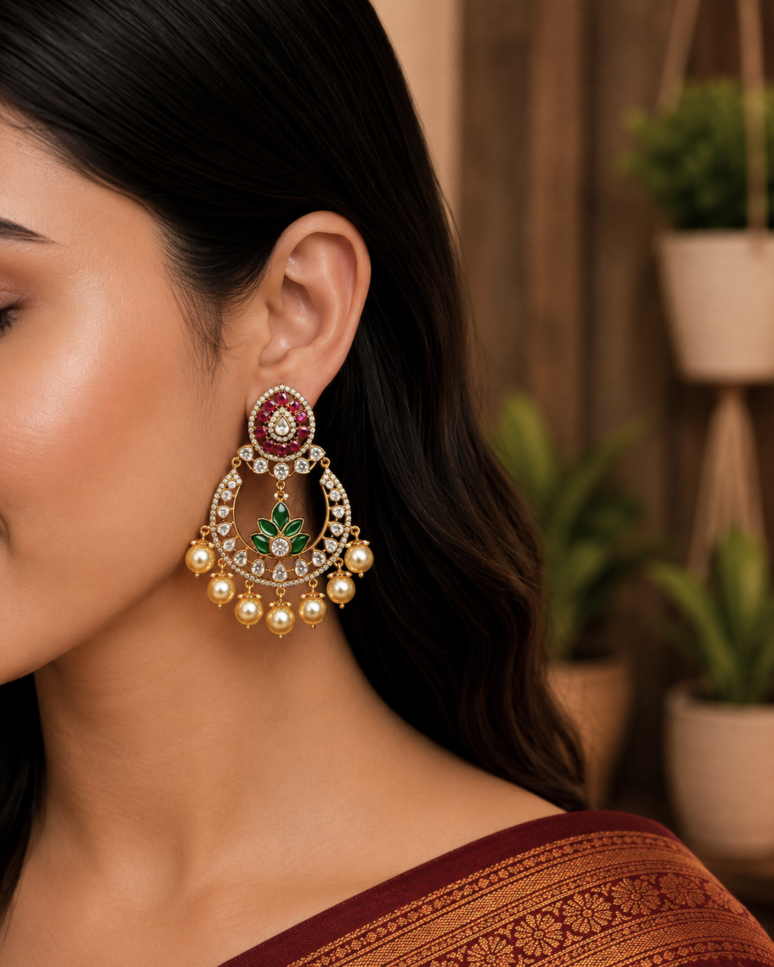 Royal Kundan Emerald Earrings