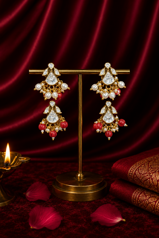 Heritage Kundan Coral Earrings