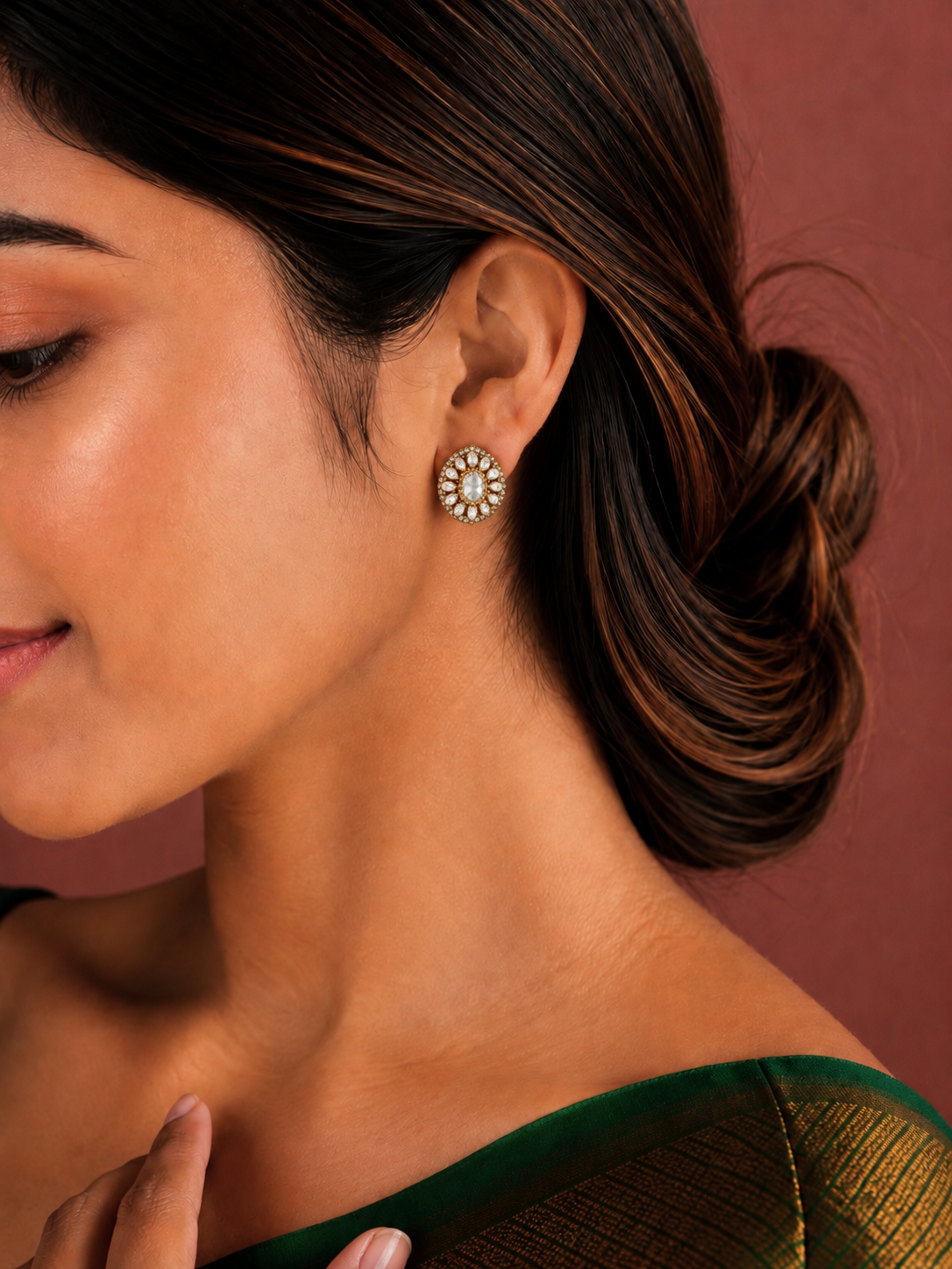 Vintage Polki Floral Studs
