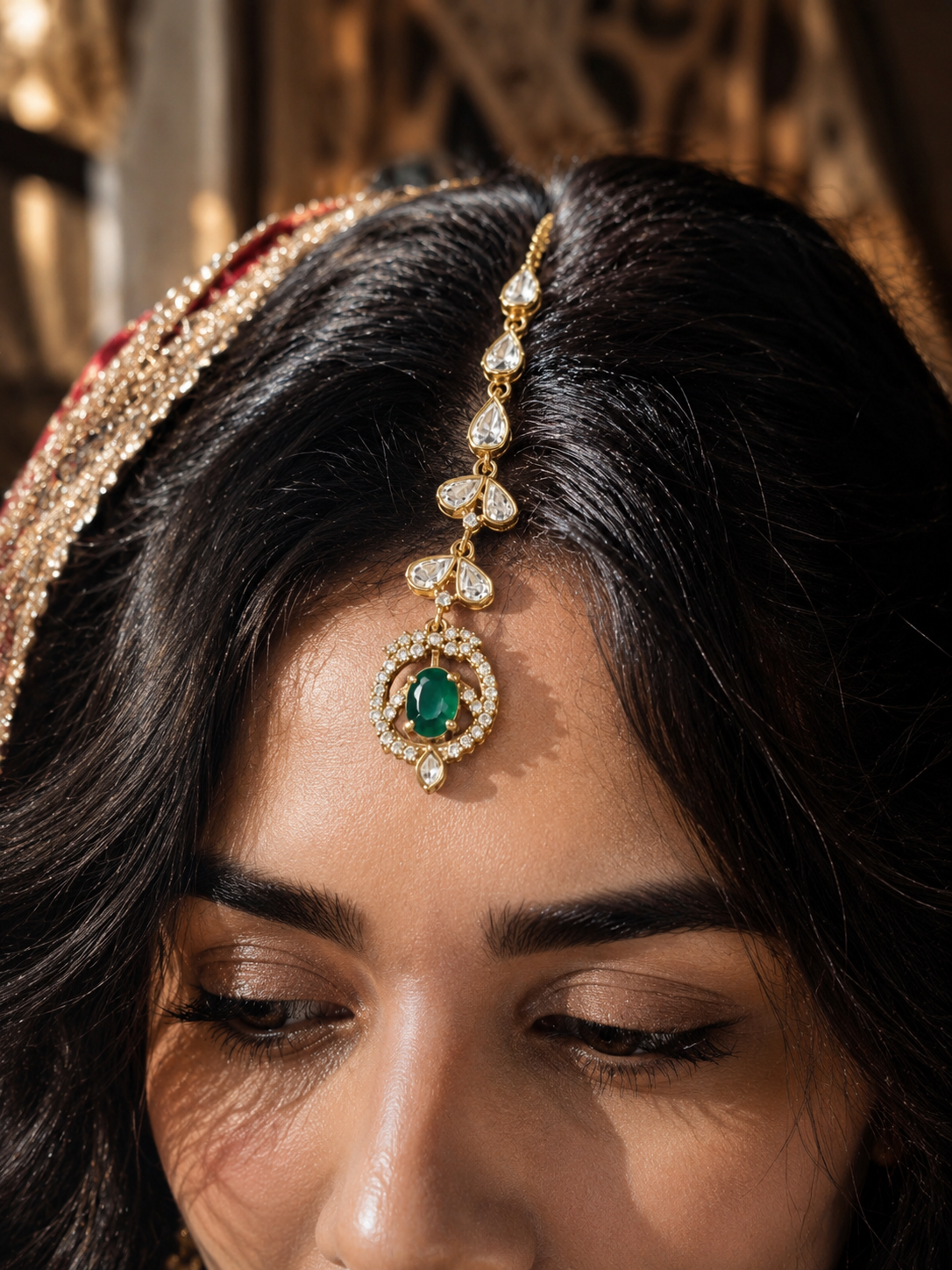Heritage Kundan Emerald Maang Tikka