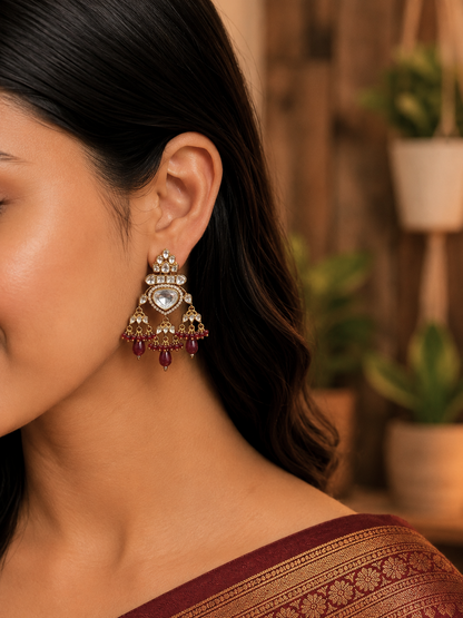 Vintage Kundan Maroon Earrings