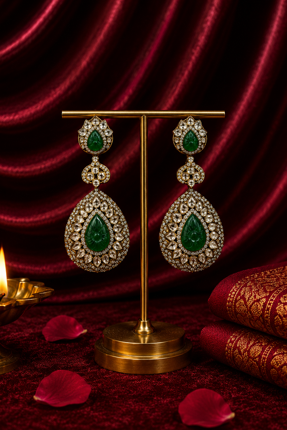 Heritage Polki Emerald Drop Earrings