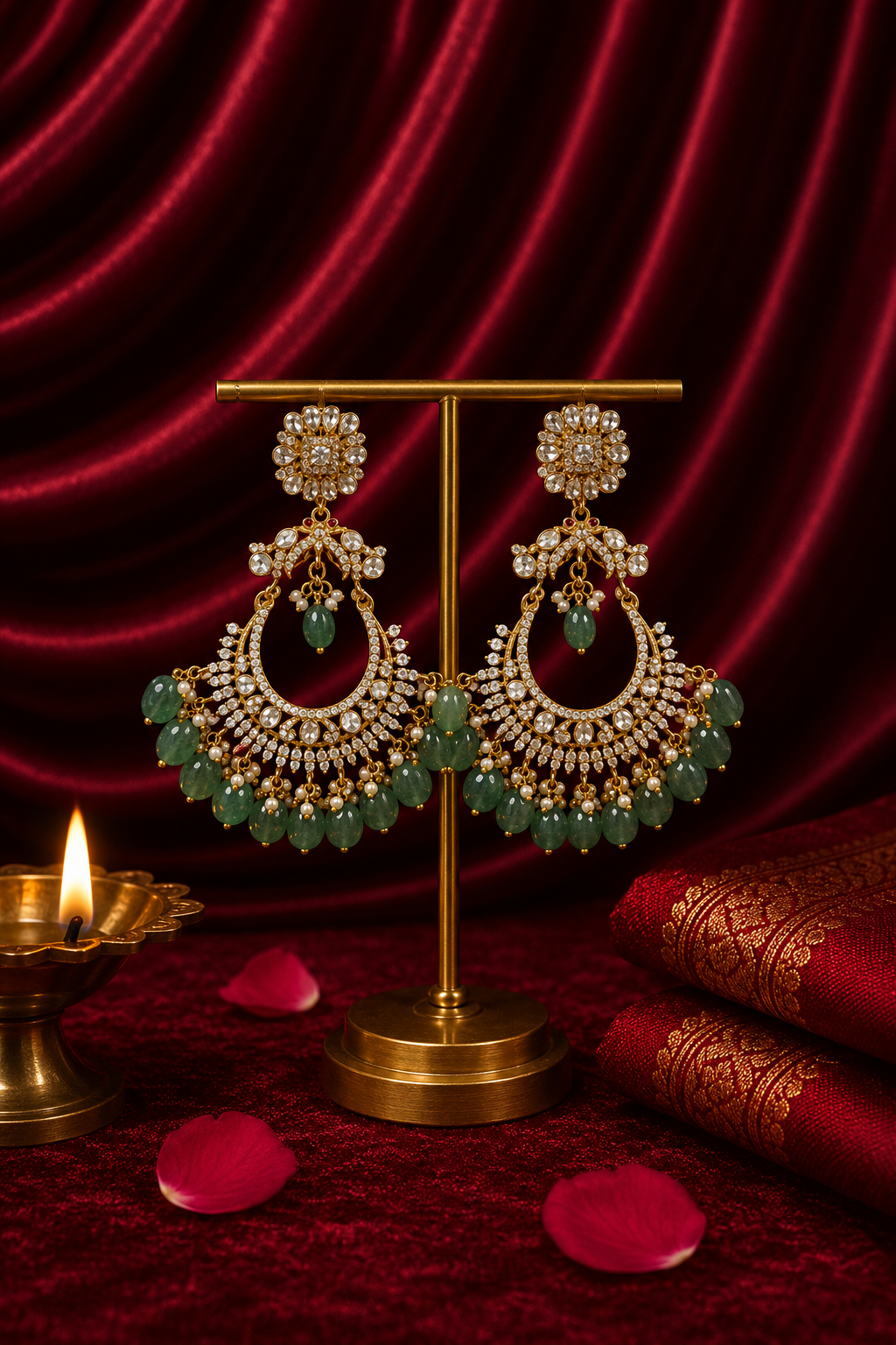 Royal Kundan Emerald Jhumka
