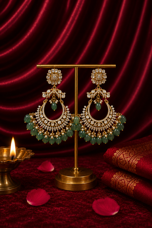 Royal Kundan Emerald Jhumka