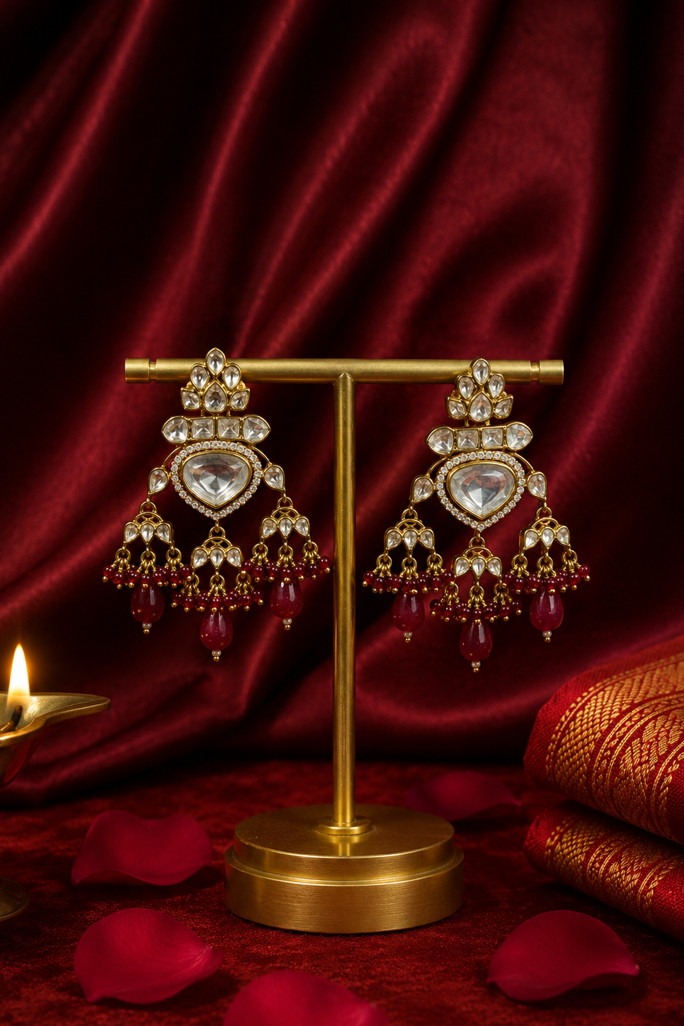 Vintage Kundan Maroon Earrings