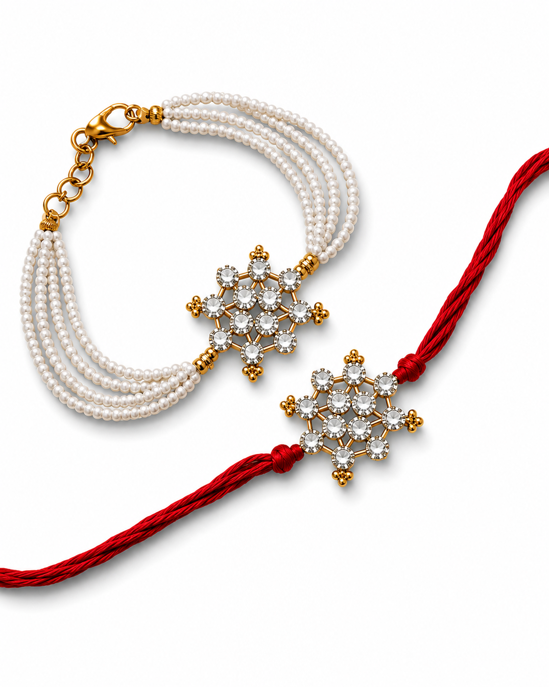 Bold Polki Silver Rakhi Combo (His & Her)