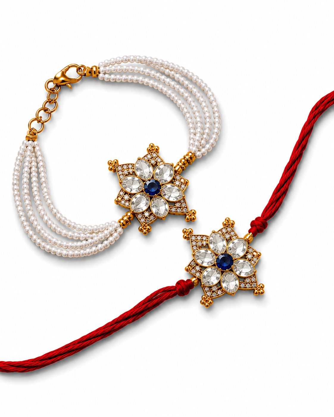 Sapphire Polki Silver Rakhi Combo (His & Her)