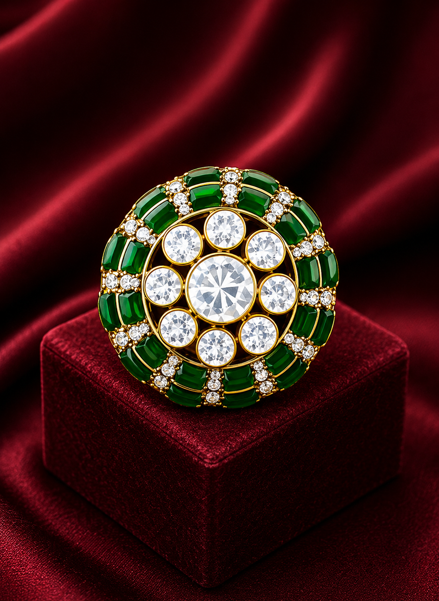 The Classic Emerald Kundan Bold Ring