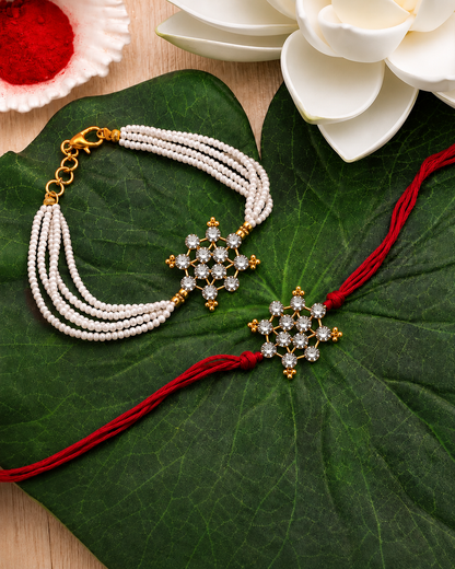 Bold Polki Silver Rakhi Combo (His & Her)