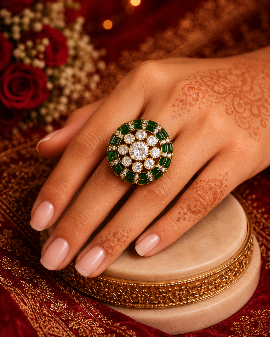 The Classic Emerald Kundan Bold Ring