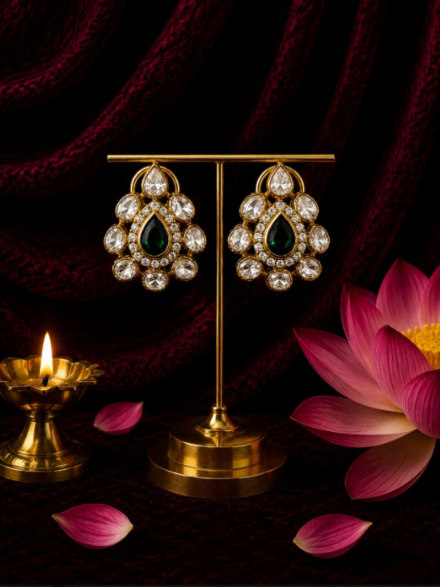 Royal Kundan Emerald Studs