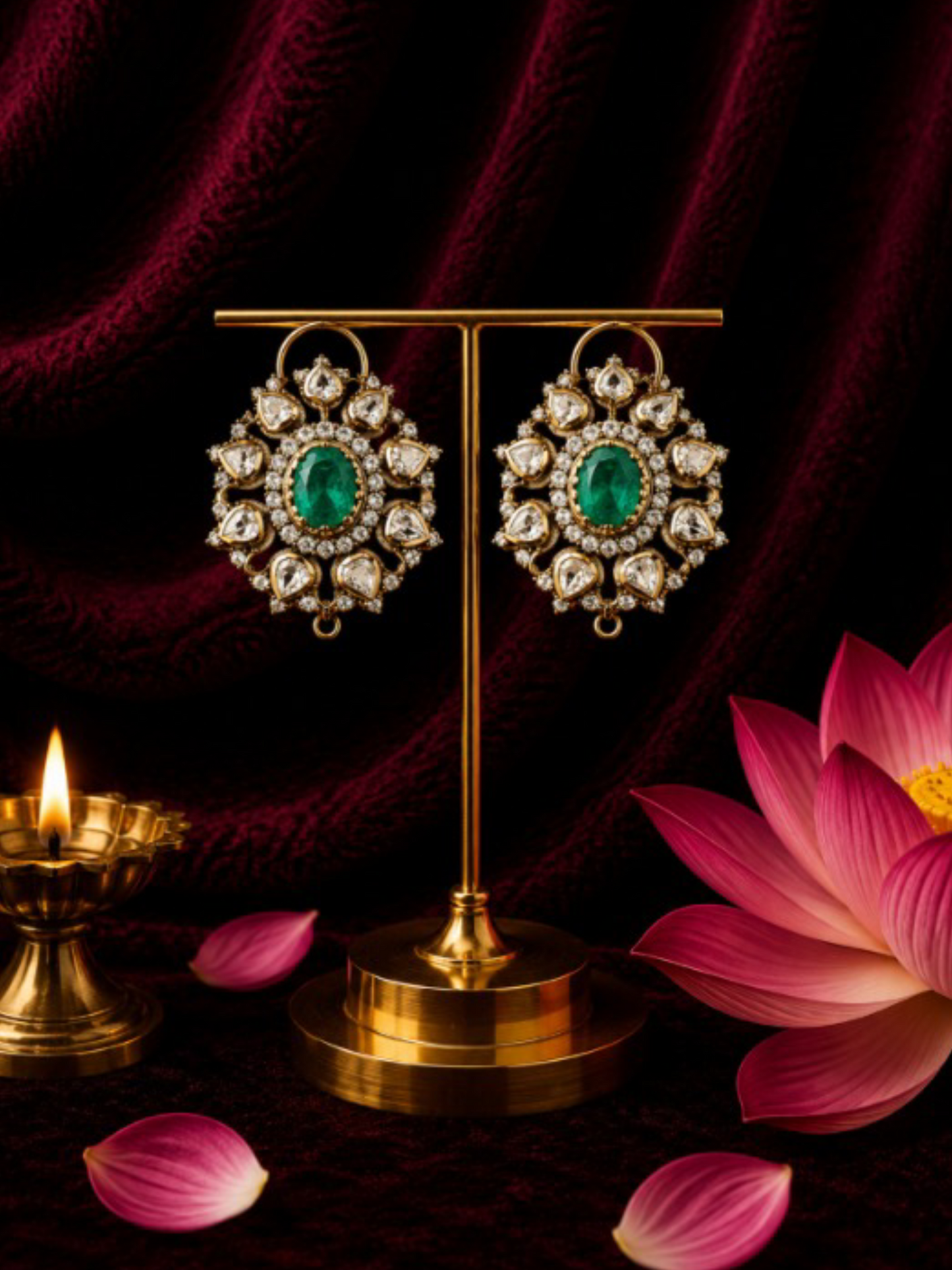 Maharani Polki Emerald Studs