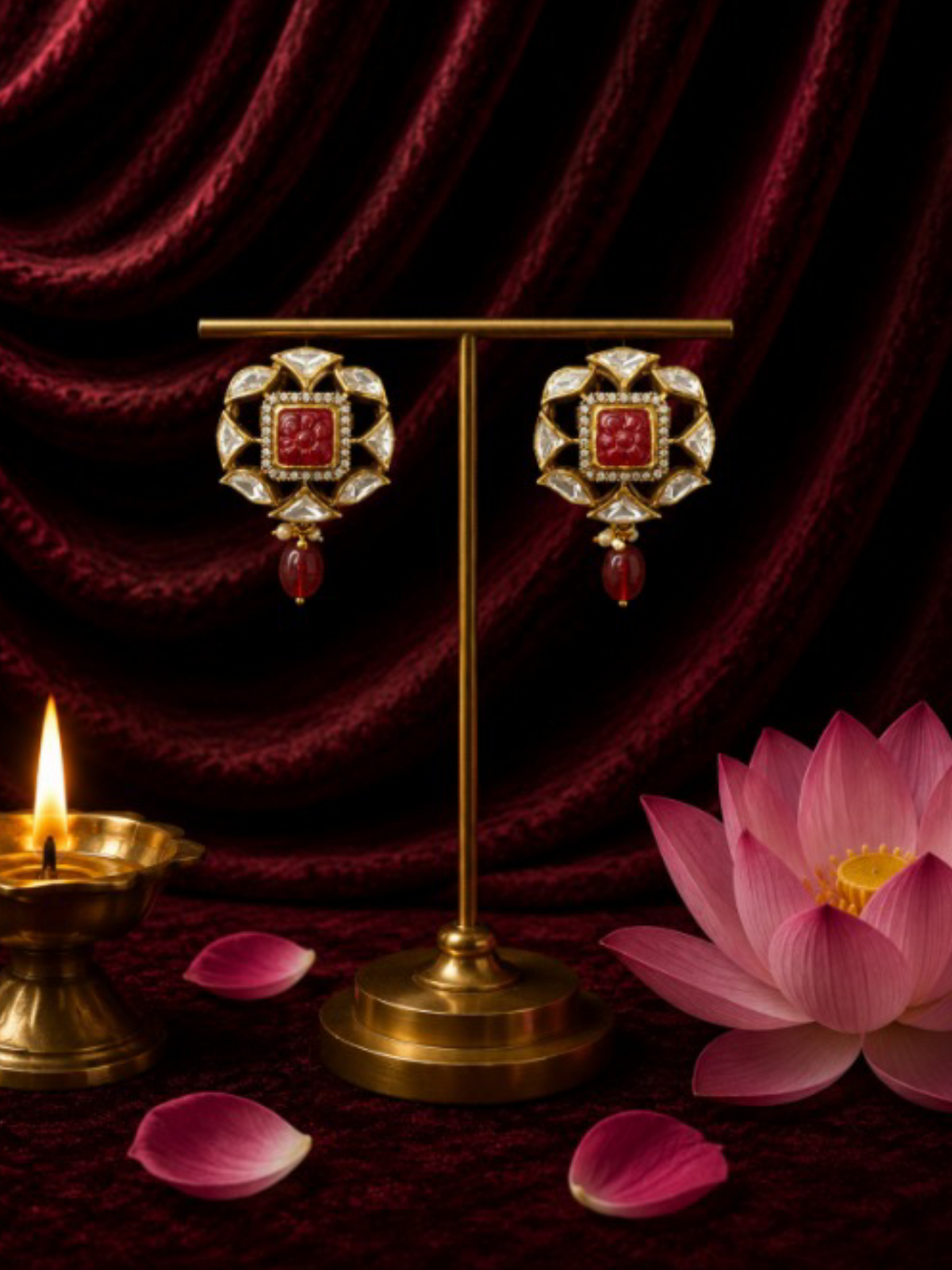 Royal Polki Carved Ruby Studs