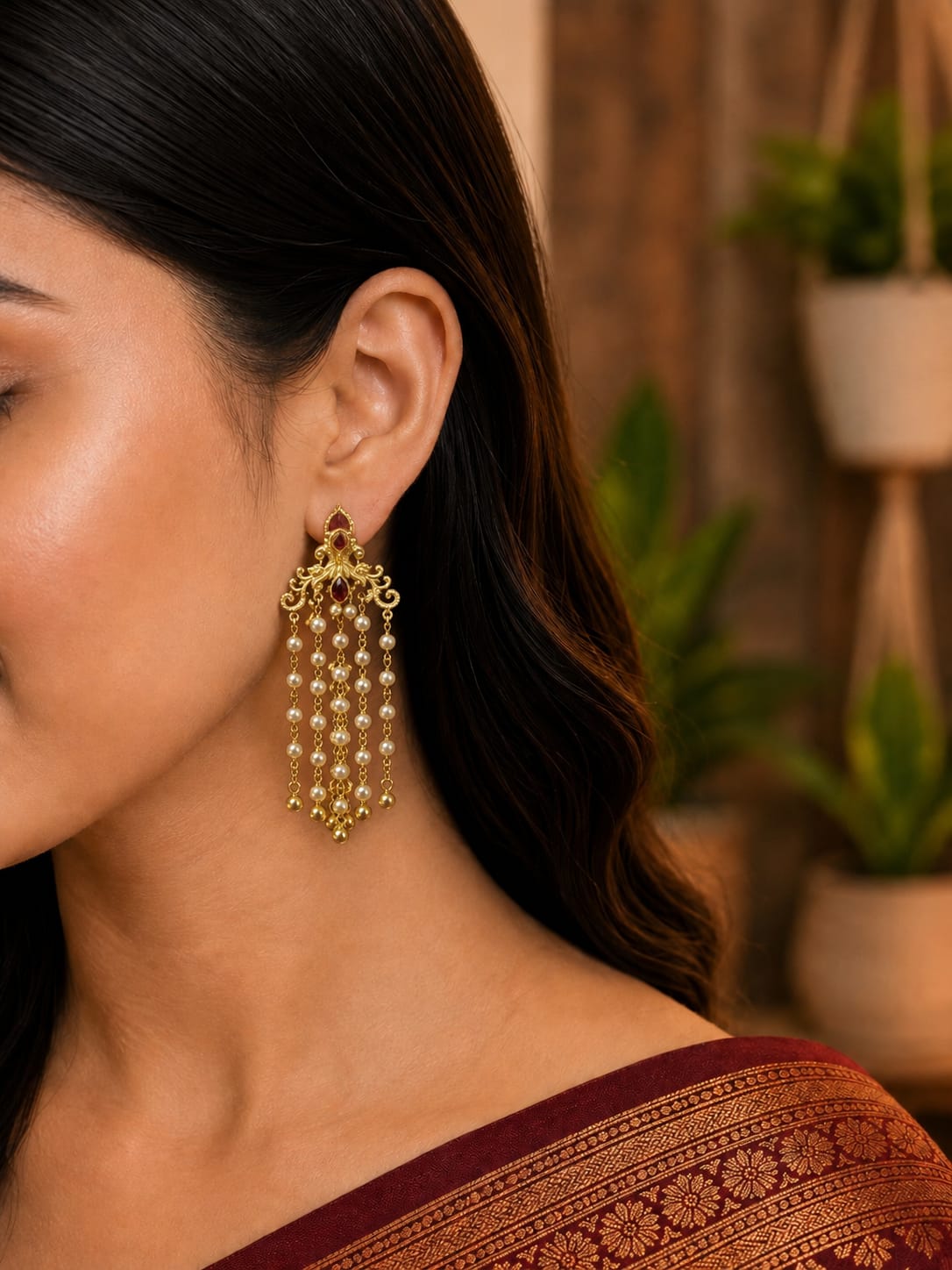 Vintage Kundan Pearl Tassel Earrings