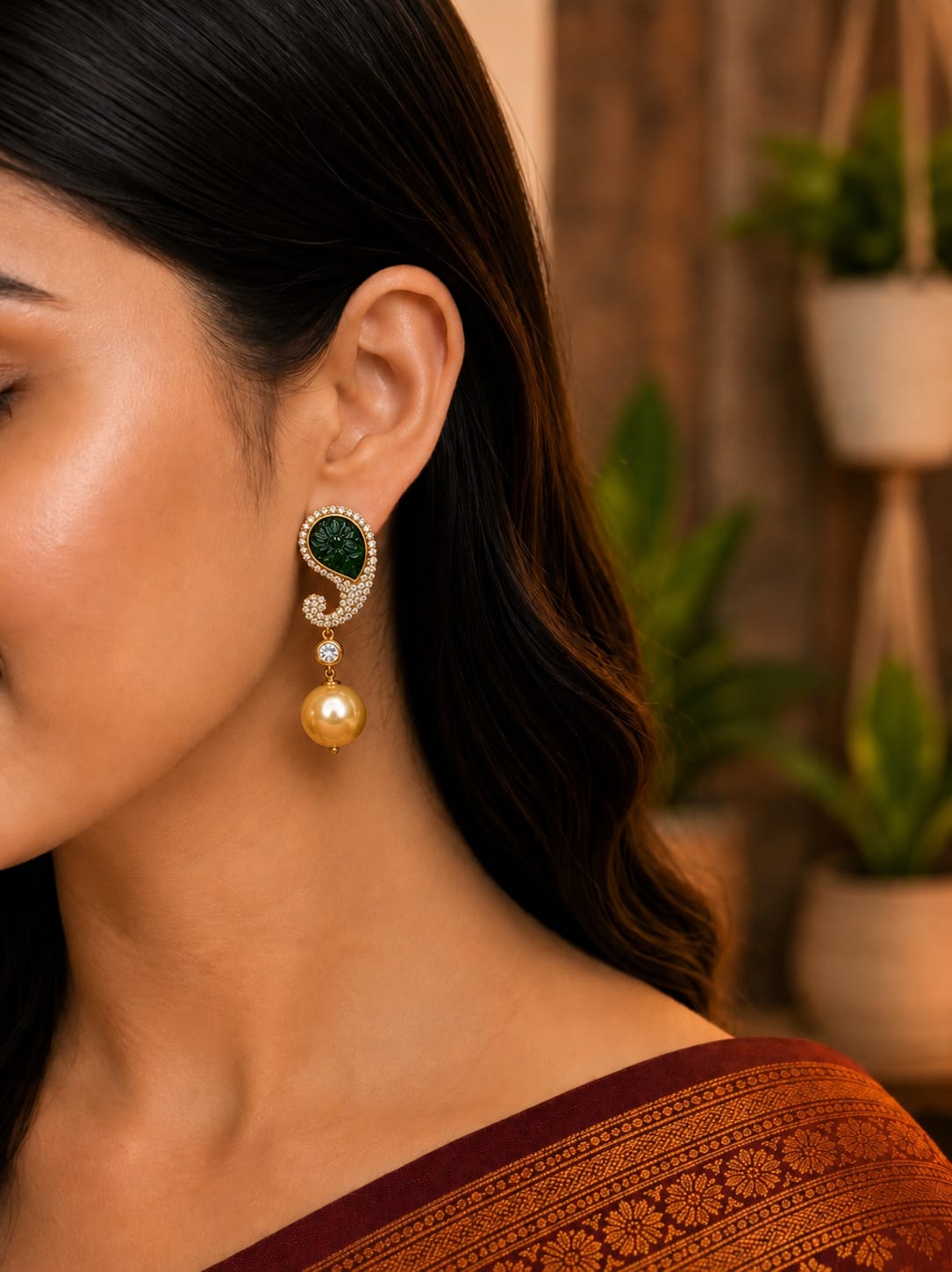 Royal Kundan Paisley Pearl Drops
